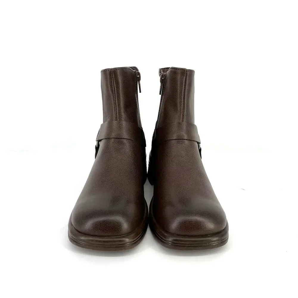 Steve Madden Rider Stacked Heel Motorcycle Boots Big Girls Size 3 Brown